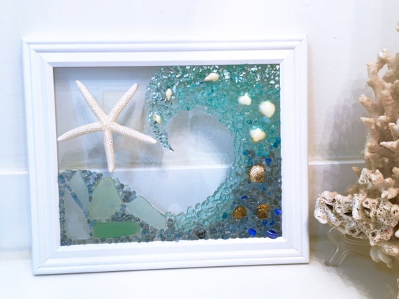 Beach Decor Sea Glass Art Suncatcher Bathroom Art Beach Glass Wave Housewarming Coastal Decor Christmas Gift Beach Wedding Gift