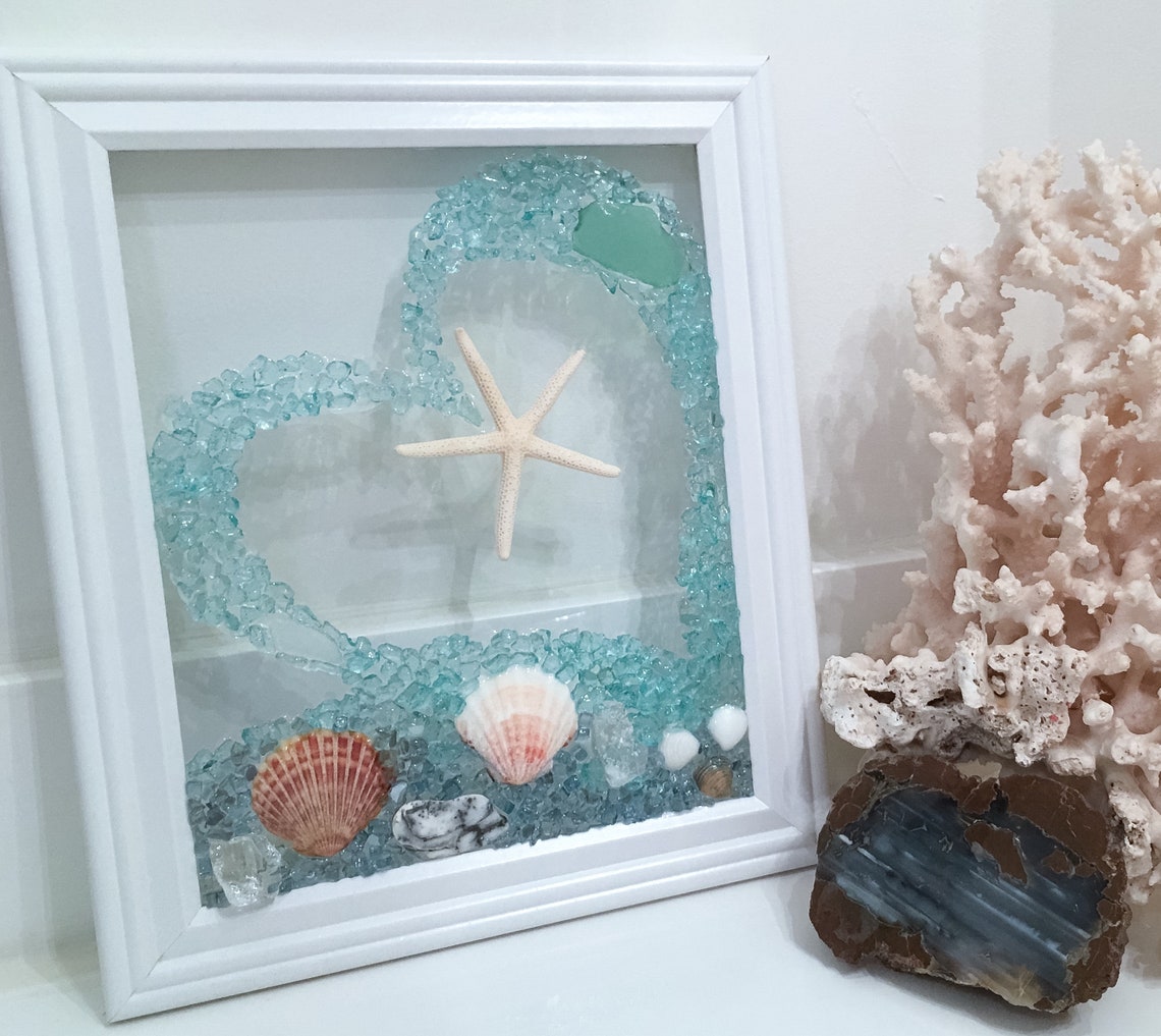 Beach Decor Sea Glass Art Wall Decor Beach Wedding Etsy