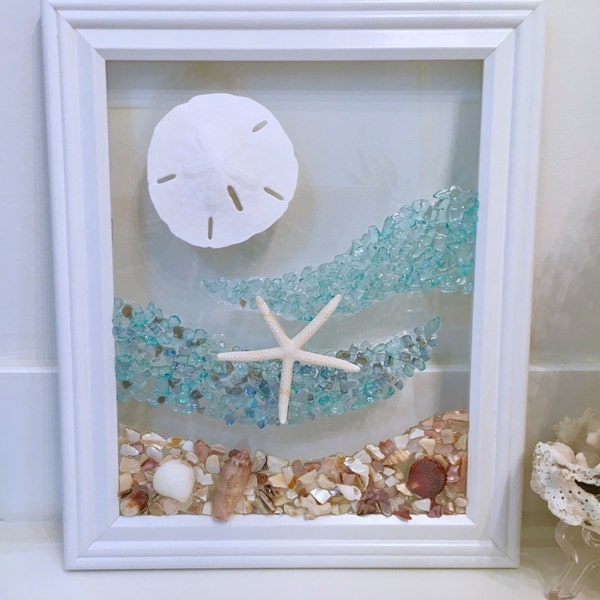 Beach decor, sea glass art, mothers day, housewarming gift, bathroom art, coastal decor, wall decor, beach glass, wedding gift, Beach house,