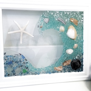 Beach decor, sea glass art, bathroom art, beach house, beach glass, housewarming, coastal decor, beach wedding, Mother’s Day, birthday gift