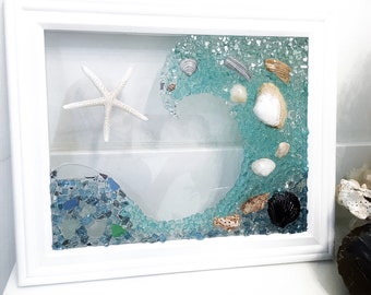 Beach decor, sea glass art, bathroom art, beach house, beach glass, housewarming, coastal decor, beach wedding, Mother’s Day, birthday gift