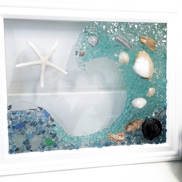 Beach decor, sea glass art, bathroom art, beach house, beach glass, housewarming, coastal decor, beach wedding, Mother’s Day, birthday gift