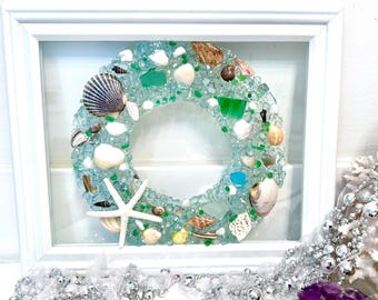 Sea Glass Christmas Wreath: Coastal Beach House Decor, Starfish Accent