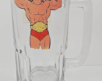 Vintage WWF Hulk Hogan 1985 Hulkamania Glass Mug Titan Sports 32oz Stein 8"