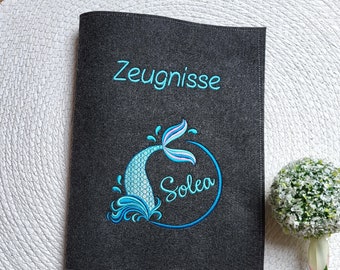 Certificate folder embroidered with name | Gift idea for schoolchildren | Embroidered felt cover