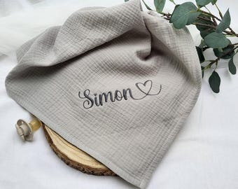 Muslin blanket embroidered with name, personalized baby gifts, gift for a newborn, birth gift, baby gifts for newborns