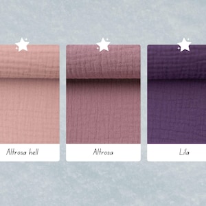 May include: Three fabric swatches in different shades of pink and purple. The swatches are labeled "Altrose hell", "Altrose", and "Lila".