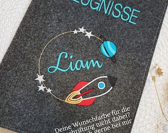Certificate folder embroidered with name | Gift idea for schoolchildren | Embroidered felt cover