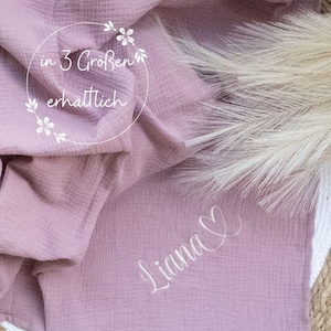 Musselindecke mit Namen | leichte Decke mit Namen bestickt | Musselindecke für Babys | Sommerdecke | Geschenkidee zur Geburt | Pucktuch