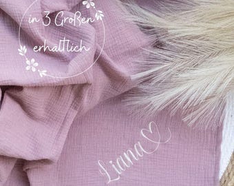 Musselindecke mit Namen | leichte Decke mit Namen bestickt | Musselindecke für Babys | Sommerdecke | Geschenkidee zur Geburt | Pucktuch