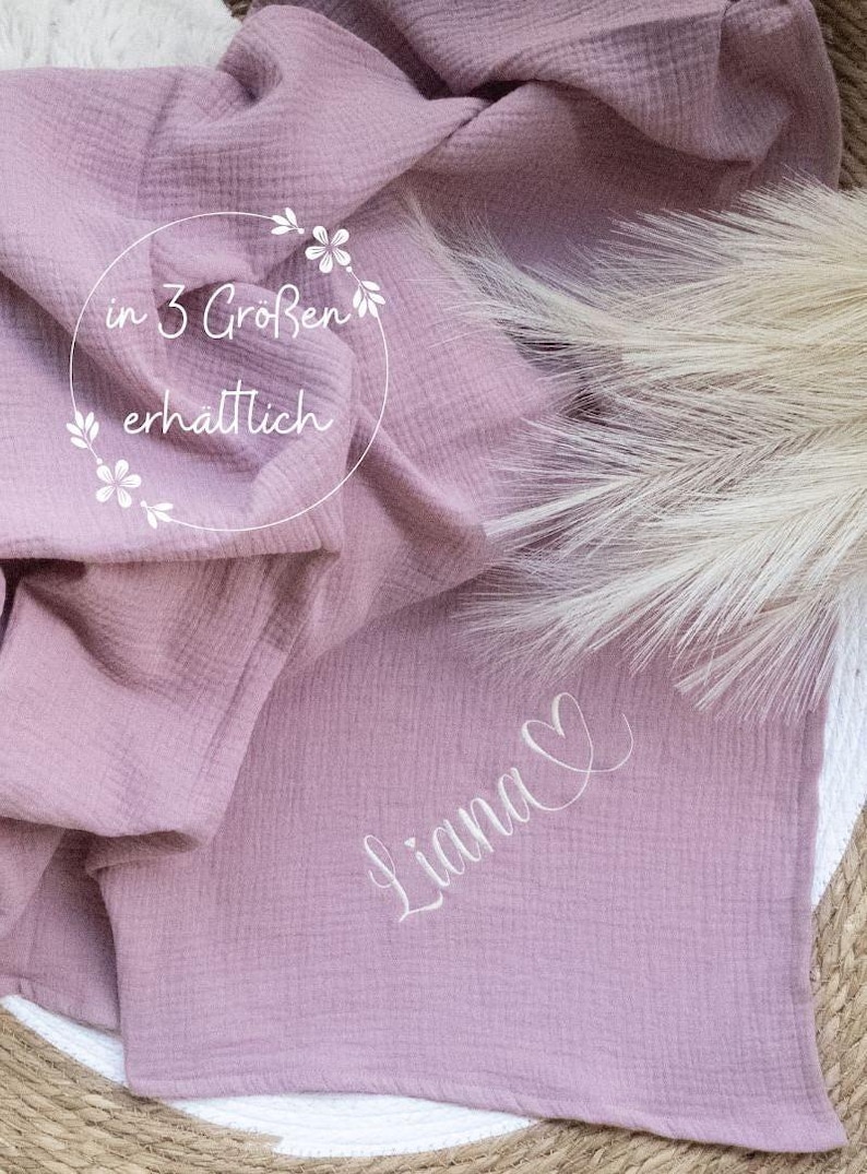 Personalized muslin blanket | Lightweight blanket embroidered with a name | Muslin blanket for babies | Summer blanket | Gift idea for a newborn | Swaddle blanket image 1