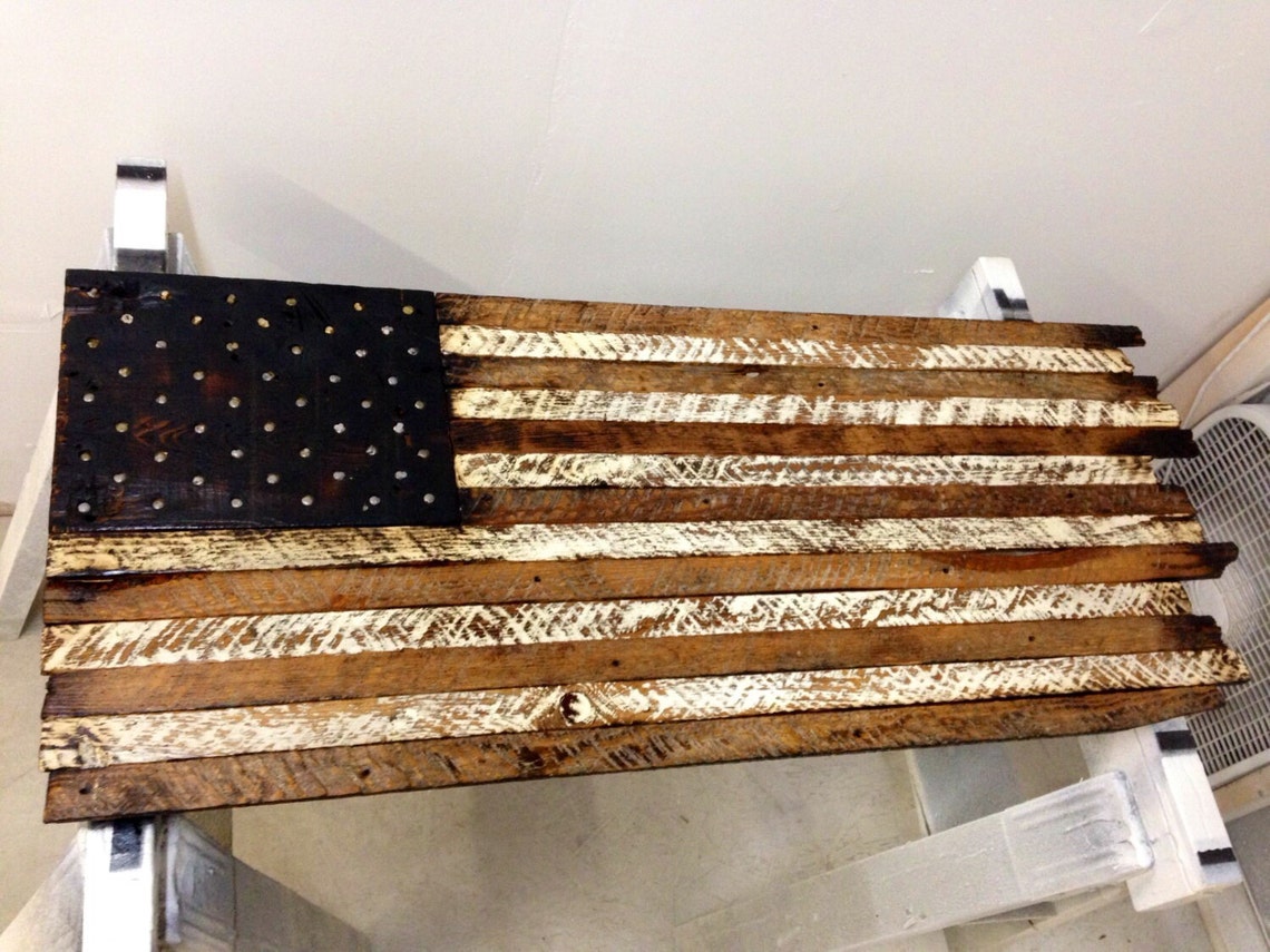 Reclaimed Heart Pine Wood American Flag Etsy