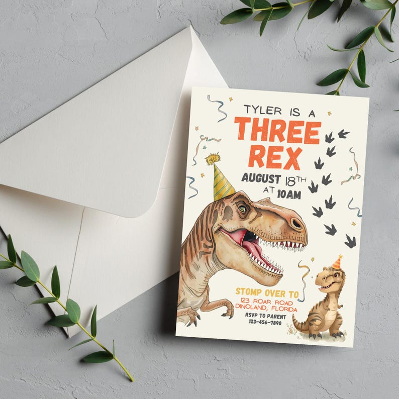 Three Rex Birthday Party Printable Pack, Dinosaur 3rd Birthday Invite ...