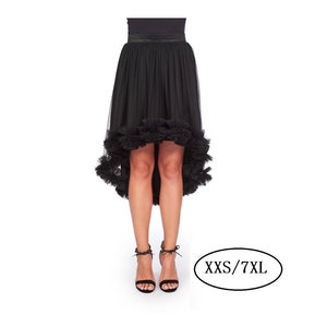 Black High-Low Tulle Skirt with Ruffles – Handmade Elegant Party Skirt, Vintage-Inspired Evening Tutu Skirt