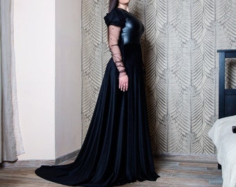 Goth Wedding Dress, Long Leather Dress, Wedding Guest Dress, Formal Gown, Occasion Dress, Avant Garde A Line Dress, Unique Design Dress