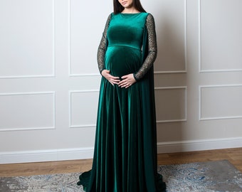 Emerald Green Cocktail Velvet Dress For Pregnant Woman, Maternity Dress, Baby Shower Dress, Maternity Clothes,