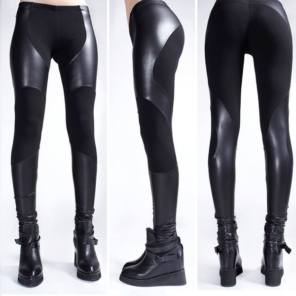 Black Faux Leather Leggings, Goth Eco Leather Leggings, Vegan High Waisted Leggings, Black Skinny Pants, Tight Pants, Eco Leather Leggings