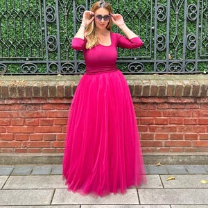 Fuchsia tule maxi-rok voor bruiloft, formele en speciale gelegenheden, outfit fotoshoot, feestrok, gratis verzending
