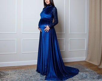 Royal Blue Wedding Guest Dress, Velvet Fairy Dress for Pregnant Women, Maxi Renaissance Dress, Plus Size Celestial Dress, Victorian Dress