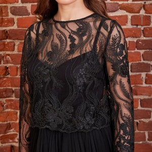 Black Lace Evening Gown: Tulle Midi Skirt & Bolero
