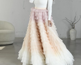 Tiered Tulle Bridal Skirt, Blush Ombre Ruffle Wedding Skirt