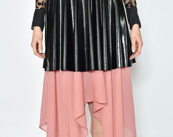 Gothic Latex Handkerchief Skirt, Asymmetric Chiffon Skirt, Rave Festival Style, Plus Size Available
