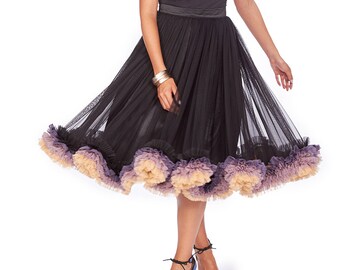 Black Ruffle Wedding Skirt, A-Line Tulle Bridal Skirt, Tea Length Formal Skirt