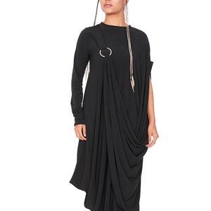 Robe ample en jersey, Robe trapèze noire, Robe d'été légère, Robe grande taille, Robe évasée décontractée minimaliste, Robe unique image 2