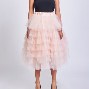 Bridesmaid Tulle Skirt, Peach Layered Adult Tutu Skirt, Bridal Tulle Skirt, Bachelorette Tutu, Formal Midi Skirt, Engagement Skirt
