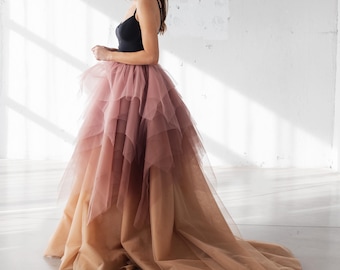 Blush Ombre Wedding Skirt, Layered Tulle Bridal Skirt, Romantic Bridal Separates