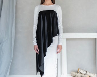 Contrast Midi Extravagant Formal Dress, Velvet Color Block Midi Dress, Elegant Drape Cocktail Gown