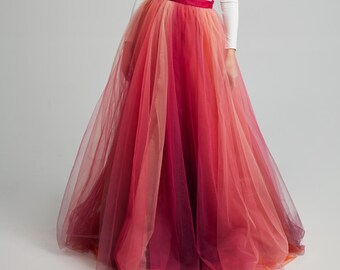 Gradient Bridal Skirt, Ombre Wedding Sunset Outfit, Peach Magenta Bridal Wear, Handmade, Custom Made
