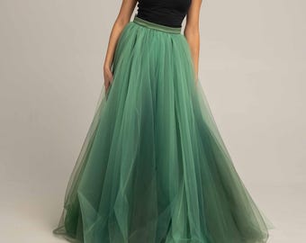 Falda de novia degradada verde salvia, falda de novia estilo bosque, falda maxi estilo cuento de hadas, conjuntos de novia etéreos, boda en el bosque, novia de jardín