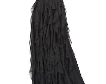 Tiered Ruffled Tulle Wedding Skirt, Long Bridal Maxi Black Skirt, Custom Colors & Size