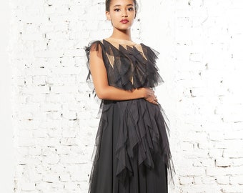 Long Black Formal Gown: Avant Garde Evening Dress