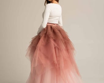 Blush geraffte Tüll Brautrock - Mehrlagige Maxi Hochzeit & Statement Look, Anlass Formeller Ballrock, Benutzerdefinierte Farben und Größe, kostenloser Versand