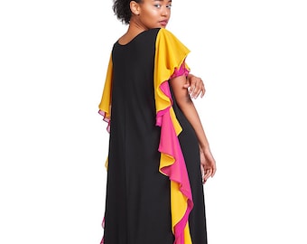 Long Maxi Dress with Ruffle Chiffon Sleeves