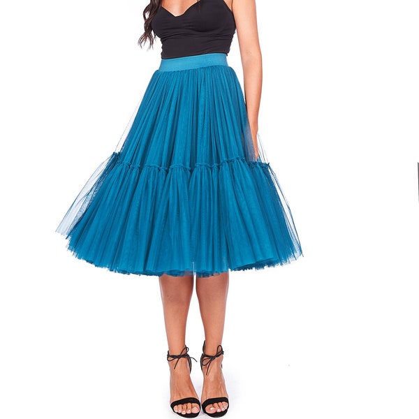 Women Tulle Midi Skirt, Petrol Blue High Waist Skirt, Formal Skirt, Evening Skirt, Festival Clothing, Club Skirt, Party Skirt,Summer Skirt