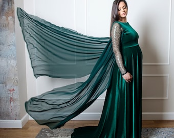 Smaragd grünes Samt Umstandskleid, Elfen Renaissance Kleid