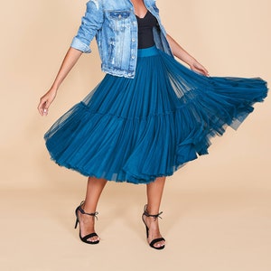 Blue Maxi Tulle Skirt for Women, Sheer Mesh Skirt, Double Bridal Skirt, See Trough Skirt, Custom A line Skirt, Retro Skirt, Vintage Skirt