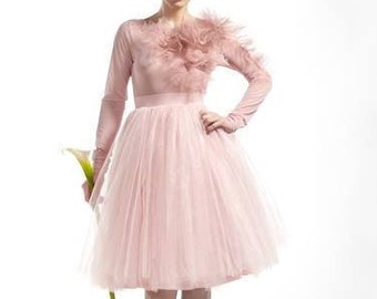 Blush Pink Two Piece Cocktail Party Dress Fall Fashion Womens Clothing - Formal Holiday Party Dress - Long Sleeve Formal Dresses For Women