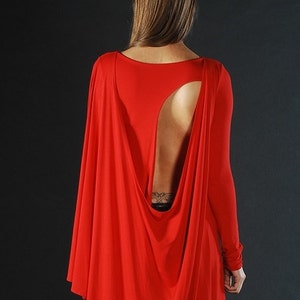 Red Open Back Extravagant Tunic, Sweater Evening Top, Women Cape Tunic Dress, Cape Gown, Fashion Tunic Dress, Valentine's Outfit, Gift image 1