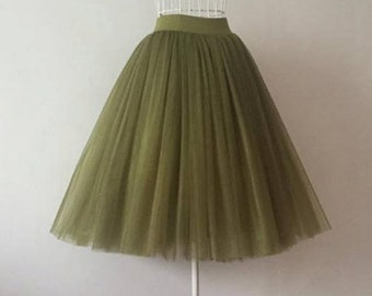 Women Tulle Skirt, Party Skirt, Green Skirt, High Waist Skirt, Tutu Skirt, Midi Skirt, Plus Size Bridesmaid Skirt, Elegant Adult Puffy Skirt