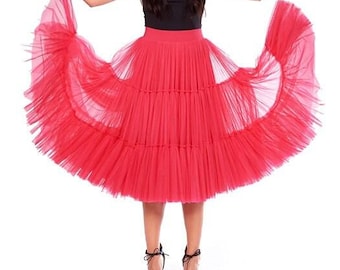 Falda rosa plisada de tul, tutú de hada de talle alto, falda para ocasiones especiales para mujer.