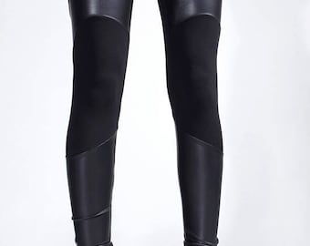 Leggings de piel sintética de talle alto para festivales, pantalones de piel negra elástica para discotecas, estilo gótico urbano motero.