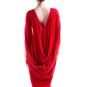 Prom Red Floor-Length Cape Maxi Gown, Plus Size Formal Dress for Evening Cocktail & Wedding Guests, Stunning Draping Design