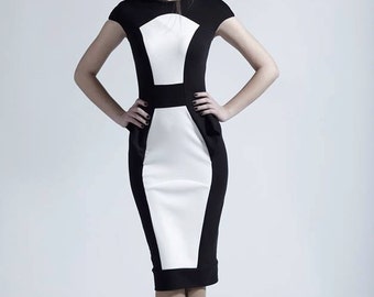 Bridesmaid Dress, Pencil Dress, Midi Dress, Fitted Dress, Formal Evening Dress, Couture Dress, Romantic Dress, Date Dress, Monochrome Dress