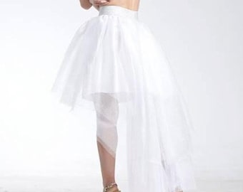 Tulle asymmetrische bruids witte boho rok, bruiloft gast tutu rok, bruids scheidt, hoge taille elegante rok voor speciale gelegenheden, evenement bal