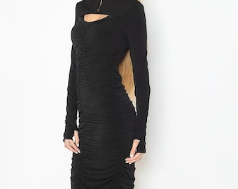 princess polly baby blue dress Black Turtleneck Mini Dress, Long Sleeve Cut Out Bodycon