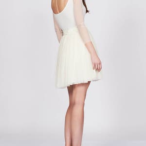 A-Line Ivory Tulle Mini Skirt, Prom  Micro Mesh Sexy Summer Wedding Bridesmaid Skirt, Boho Minimalist Skater Flared Style